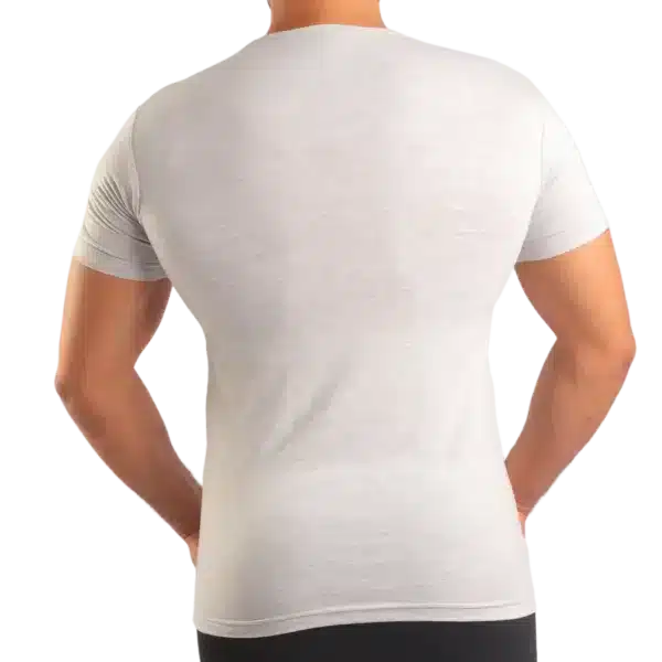 tshirt gray round with back turned